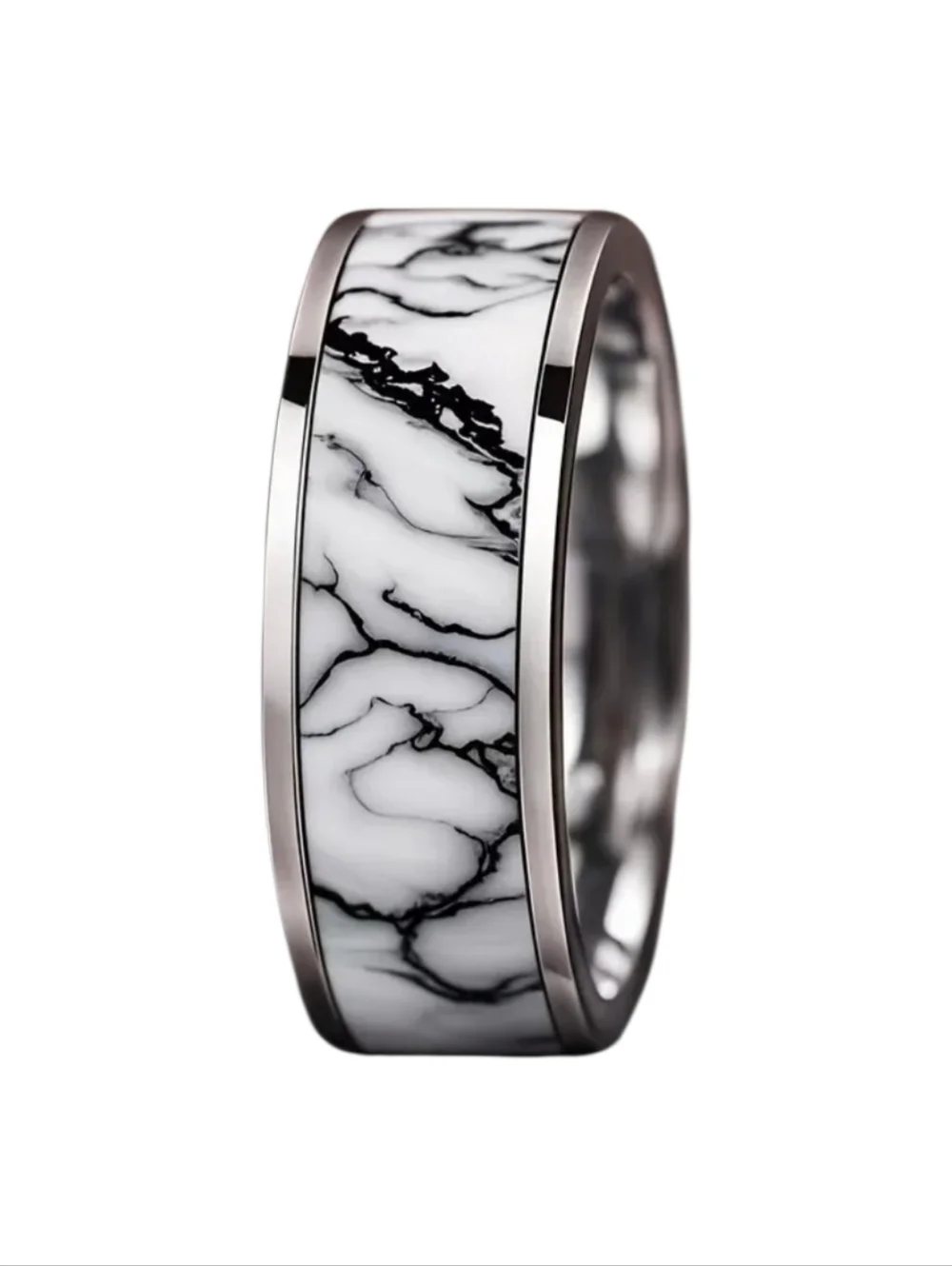 Men's Stainless Steel Ring With Faux Narble Inlay Size 11